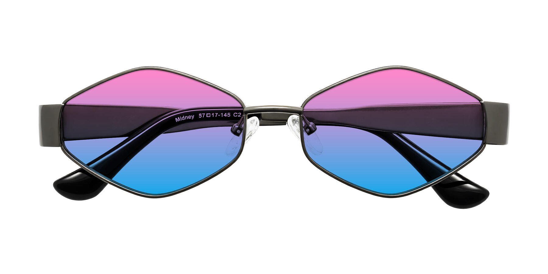 Folded Front of Midney in Gunmetal with Pink / Blue Gradient Lenses