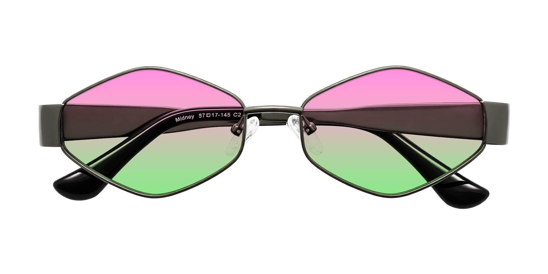 Folded Front of Midney in Gunmetal with Pink / Green Gradient Lenses