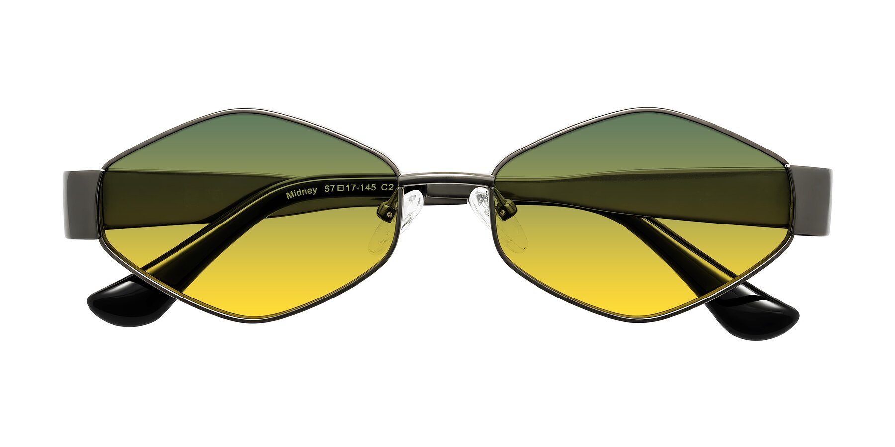 Folded Front of Midney in Gunmetal with Green / Yellow Gradient Lenses