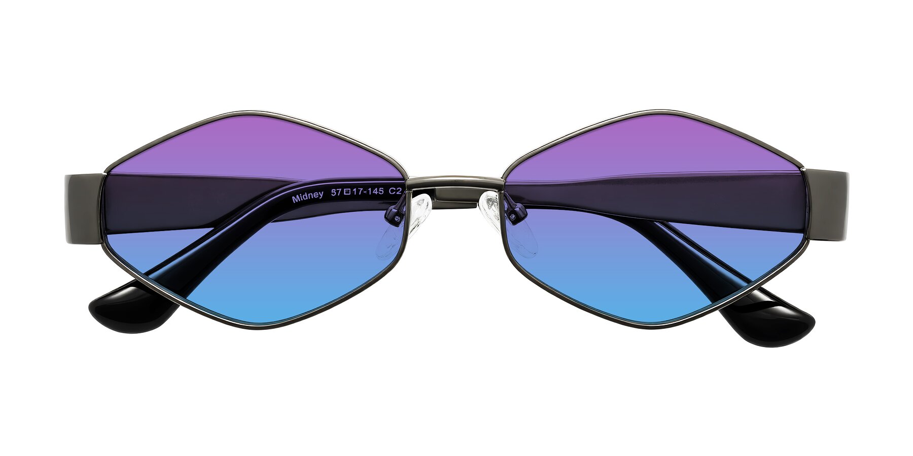 Folded Front of Midney in Gunmetal with Purple / Blue Gradient Lenses