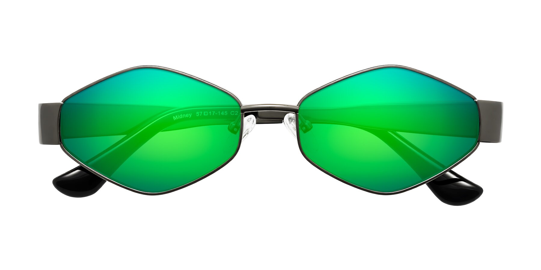 Folded Front of Midney in Gunmetal with Green Mirrored Lenses