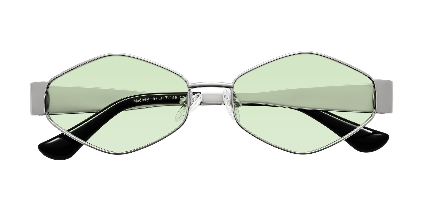 Folded Front of Midney in Silver with Light Green Tinted Lenses