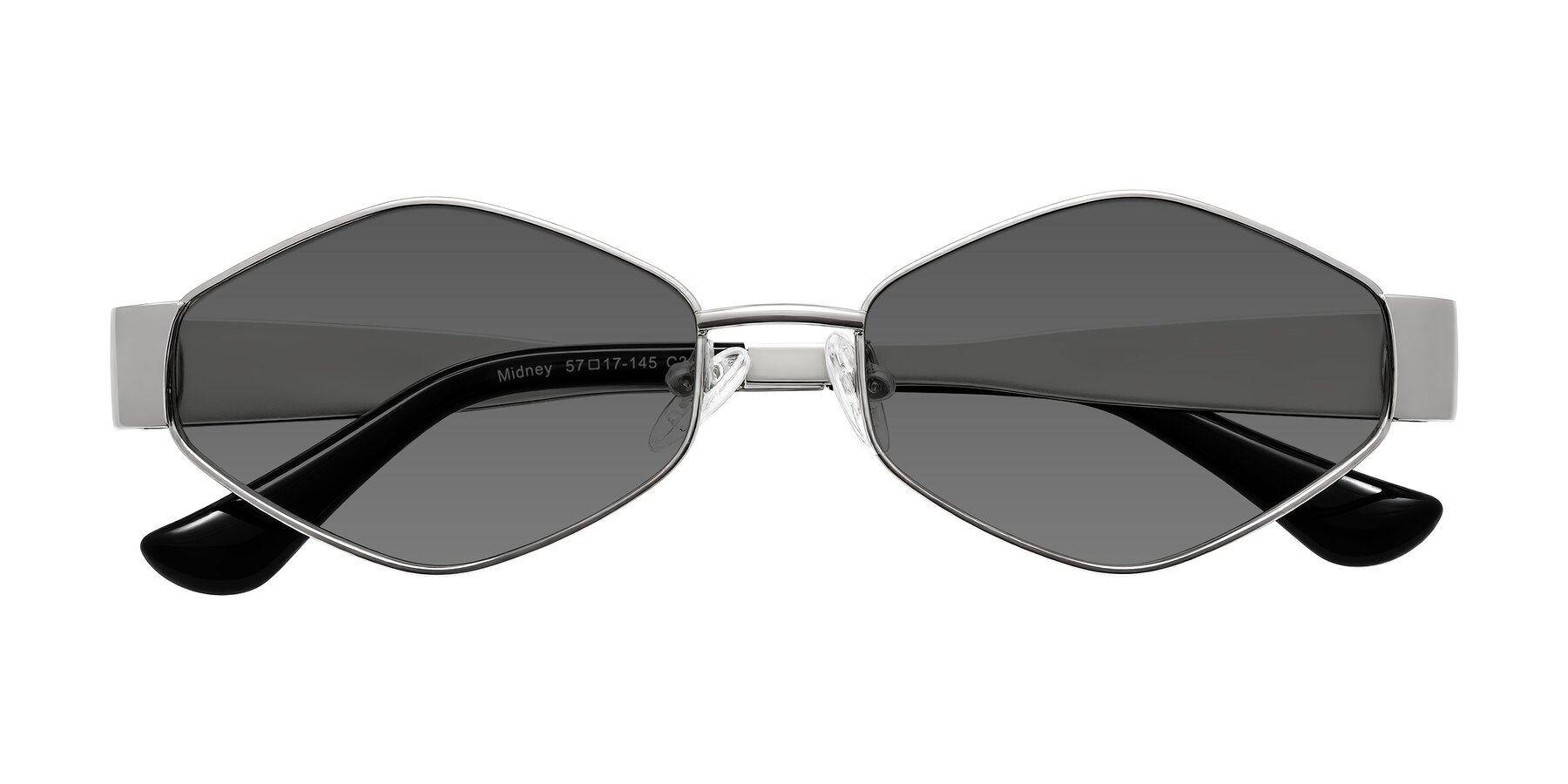 Folded Front of Midney in Silver with Medium Gray Tinted Lenses