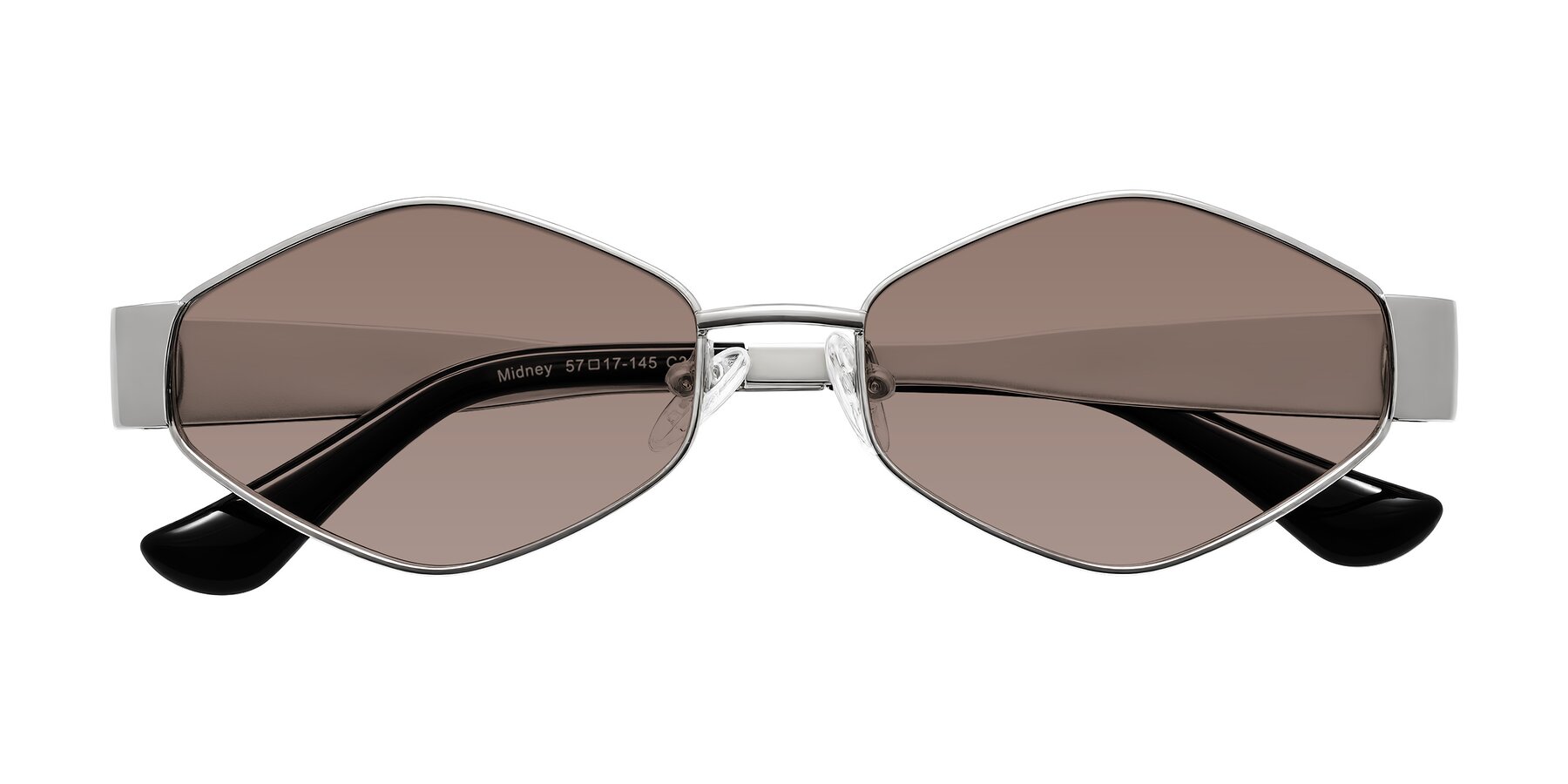 Folded Front of Midney in Silver with Medium Brown Tinted Lenses