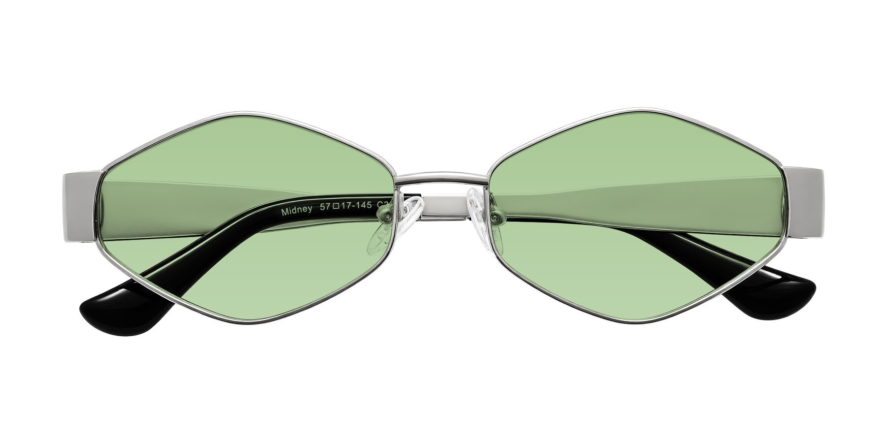 Folded Front of Midney in Silver with Medium Green Tinted Lenses