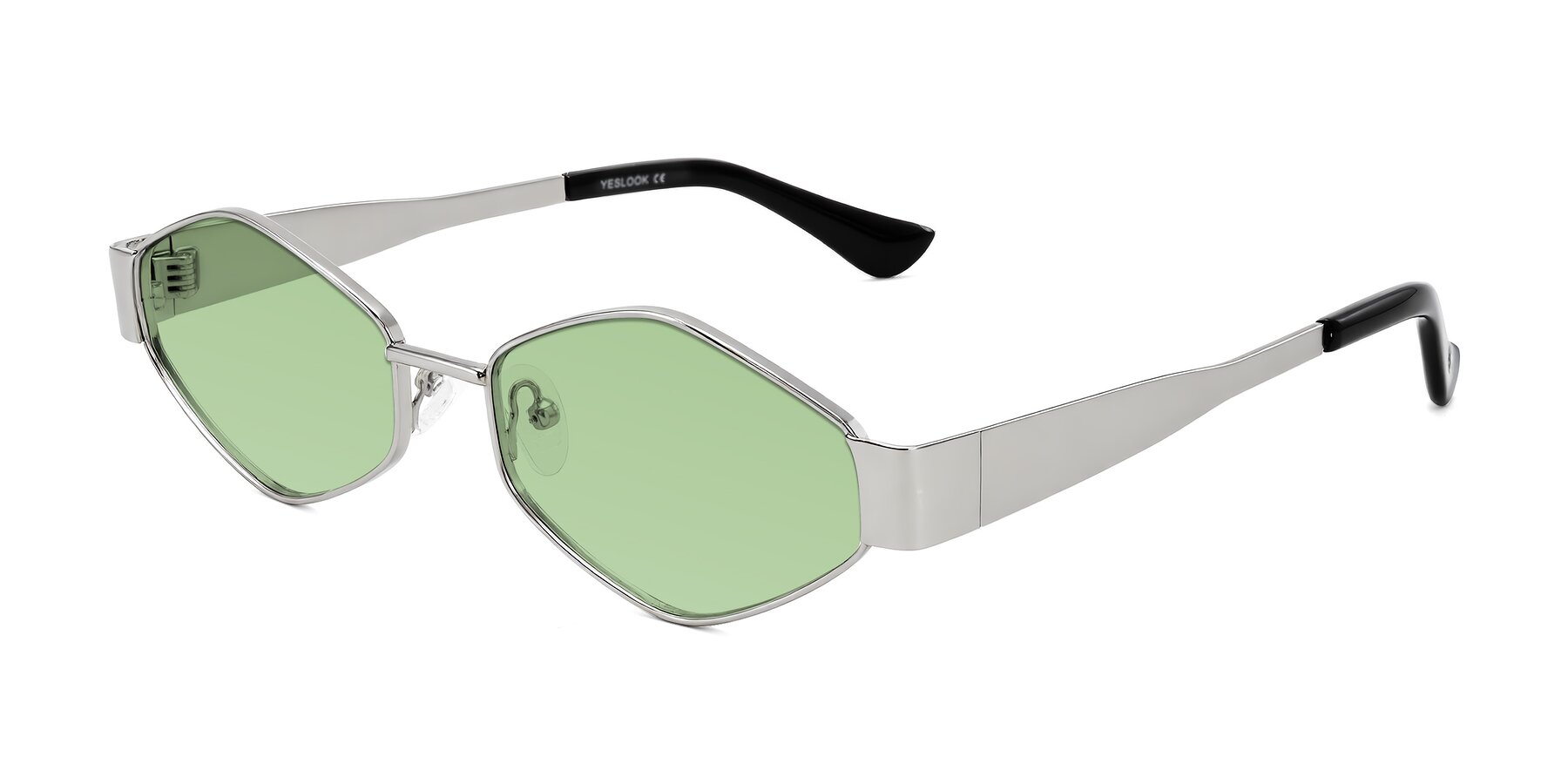 Angle of Midney in Silver with Medium Green Tinted Lenses