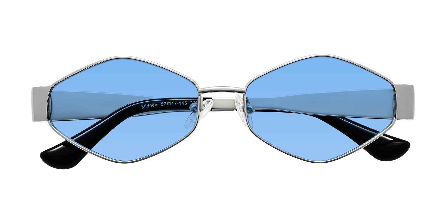 Folded Front of Midney in Silver with Medium Blue Tinted Lenses