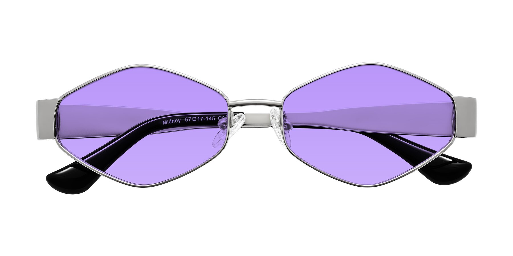 Folded Front of Midney in Silver with Medium Purple Tinted Lenses