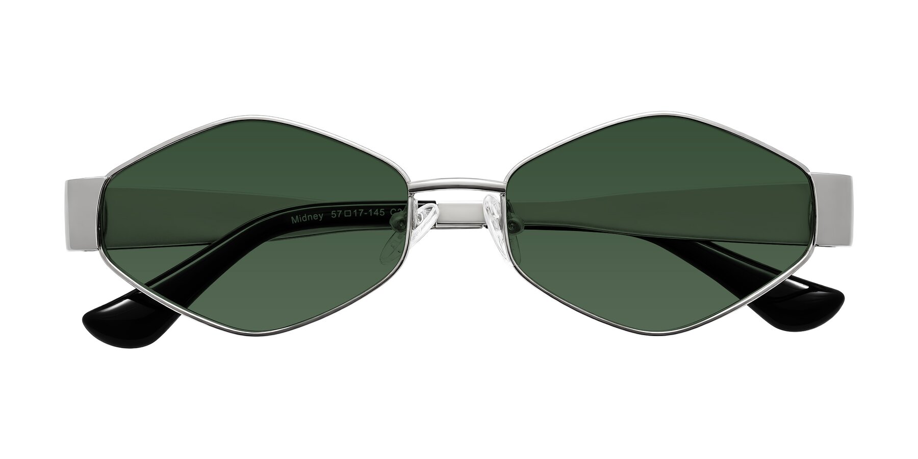 Folded Front of Midney in Silver with Green Tinted Lenses