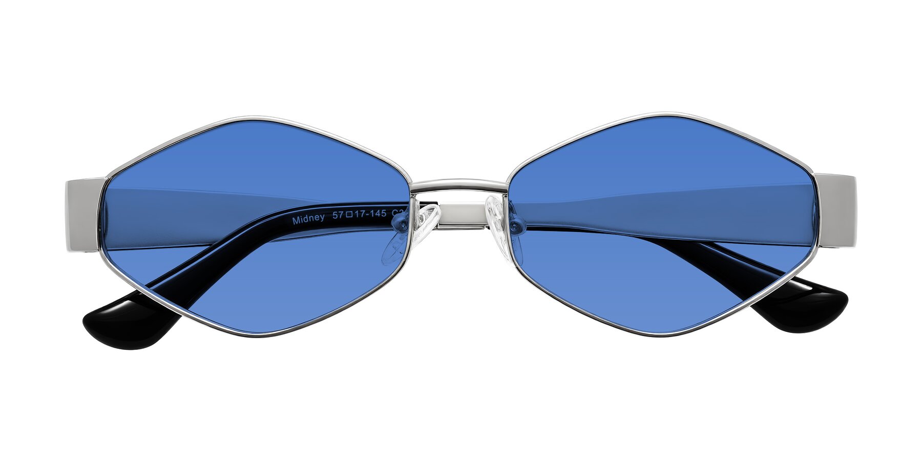 Folded Front of Midney in Silver with Blue Tinted Lenses