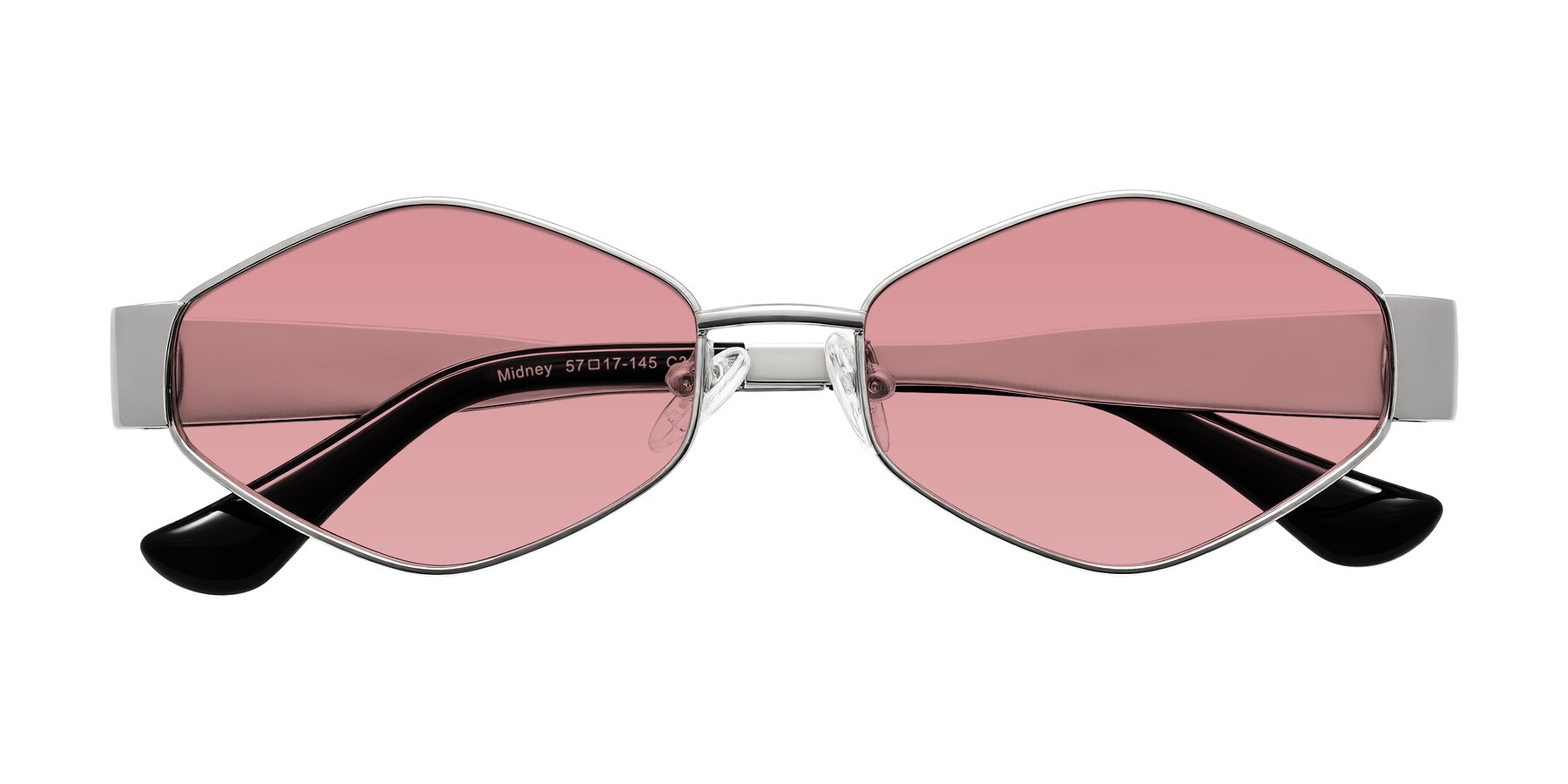 Folded Front of Midney in Silver with Medium Garnet Tinted Lenses