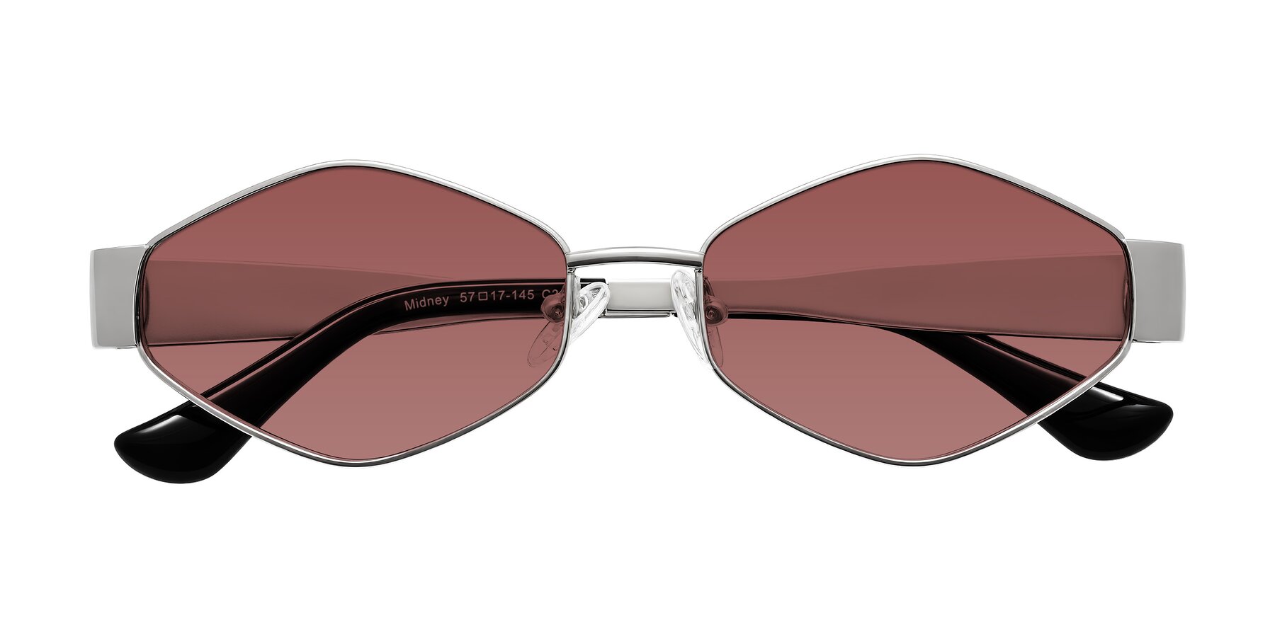 Folded Front of Midney in Silver with Garnet Tinted Lenses
