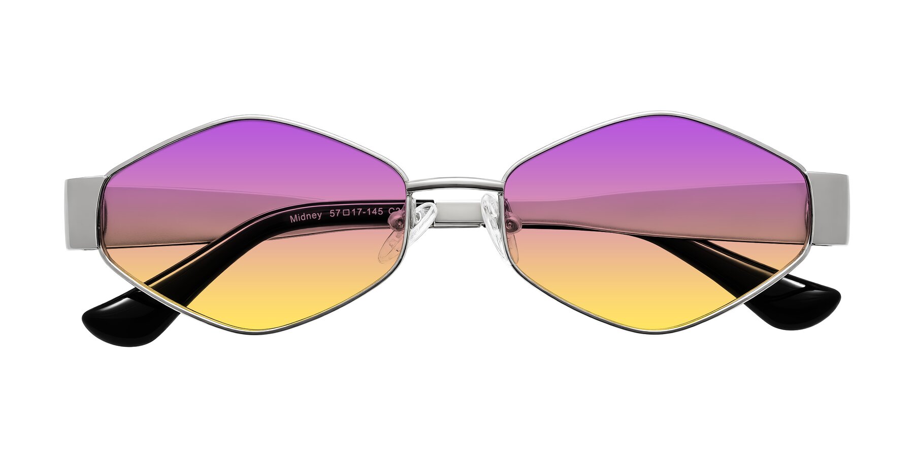 Folded Front of Midney in Silver with Purple / Yellow Gradient Lenses