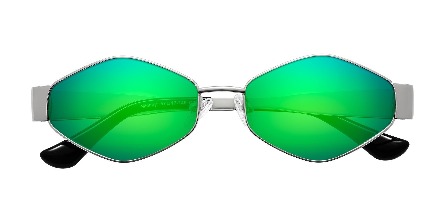 Folded Front of Midney in Silver with Green Mirrored Lenses