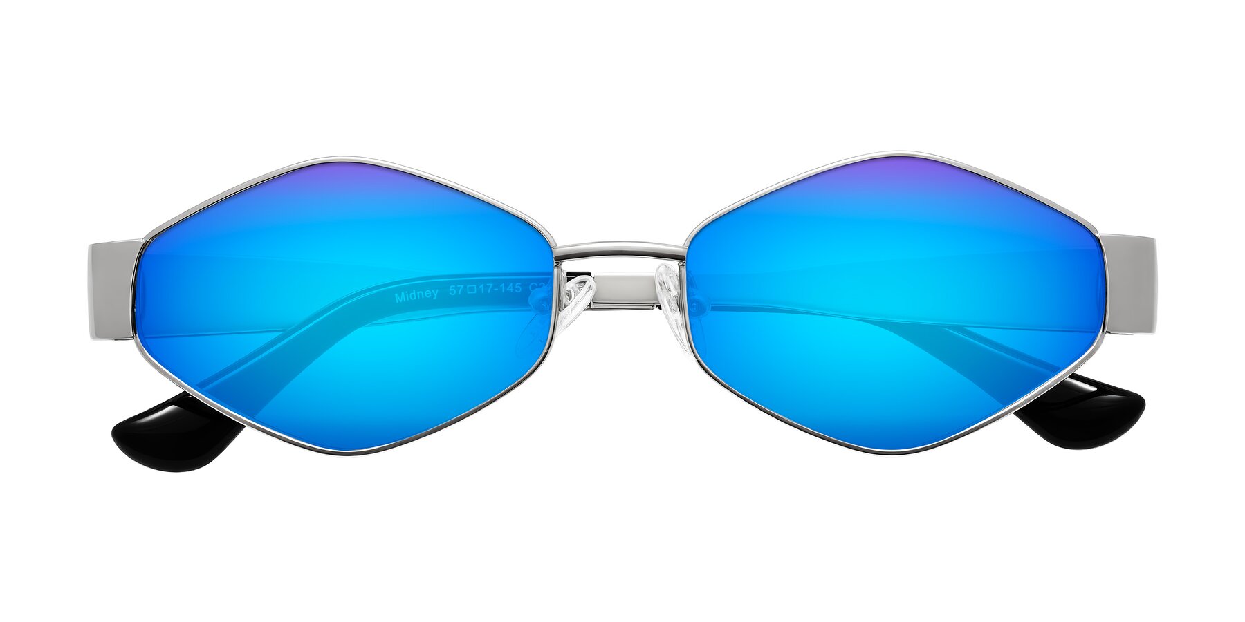 Folded Front of Midney in Silver with Blue Mirrored Lenses