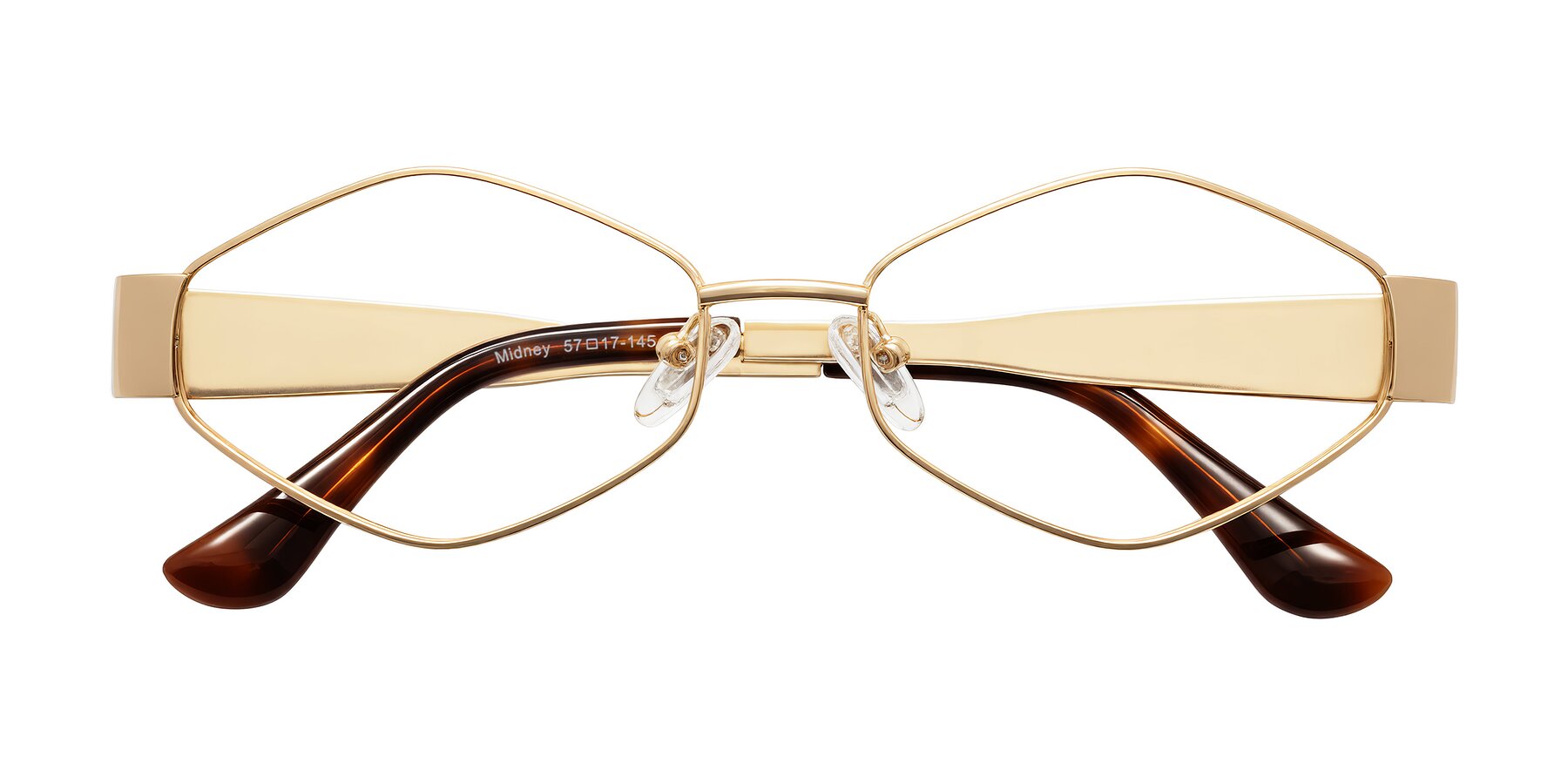 Folded Front of Midney in Gold with Clear Eyeglass Lenses