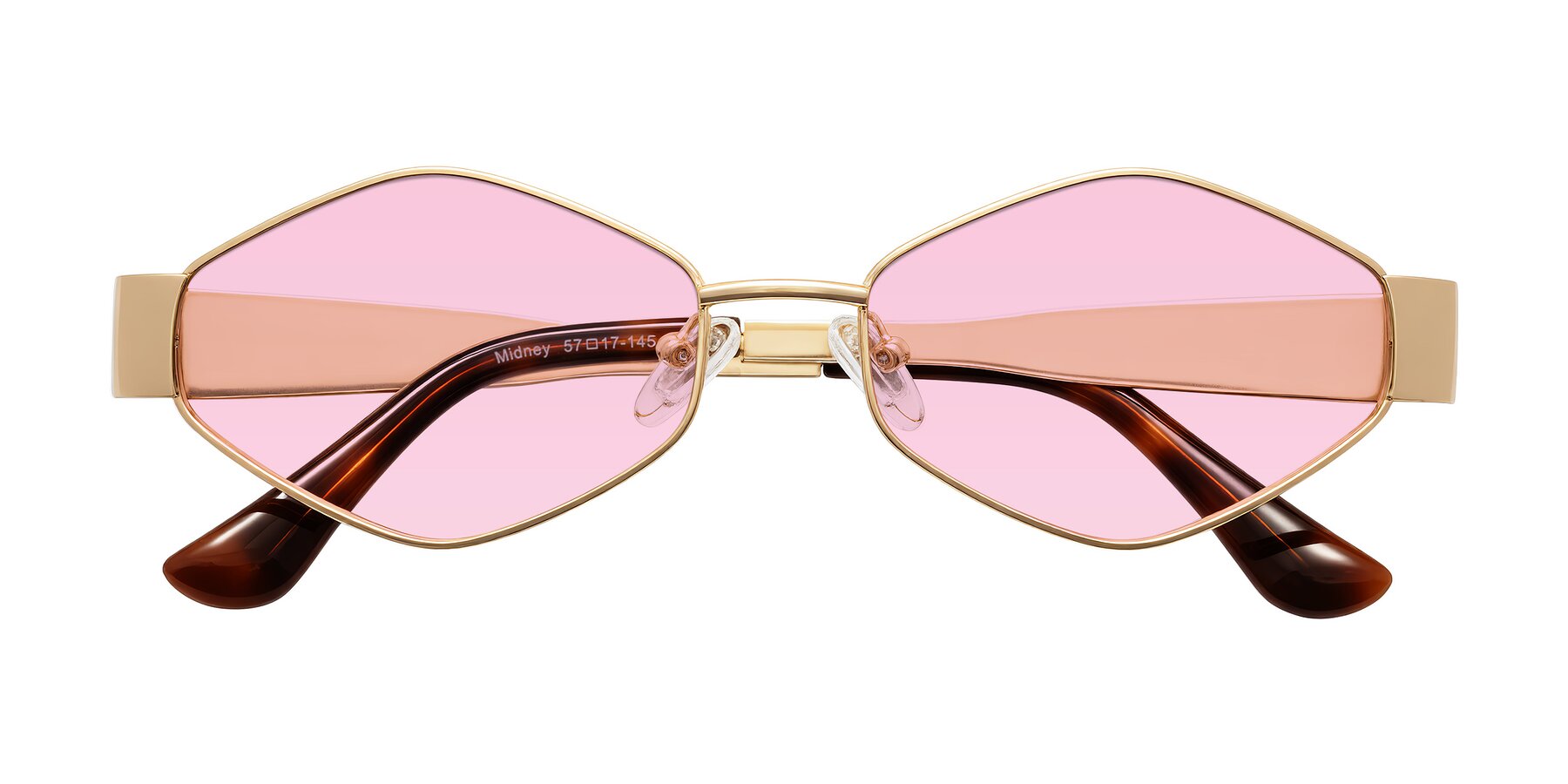 Folded Front of Midney in Gold with Light Pink Tinted Lenses