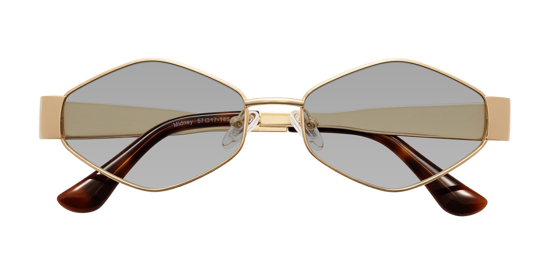 Folded Front of Midney in Gold with Light Gray Tinted Lenses