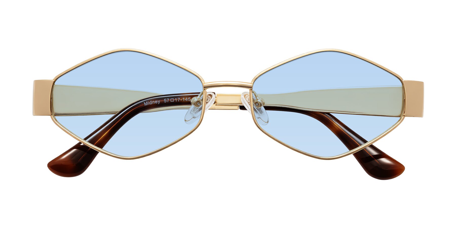 Folded Front of Midney in Gold with Light Blue Tinted Lenses