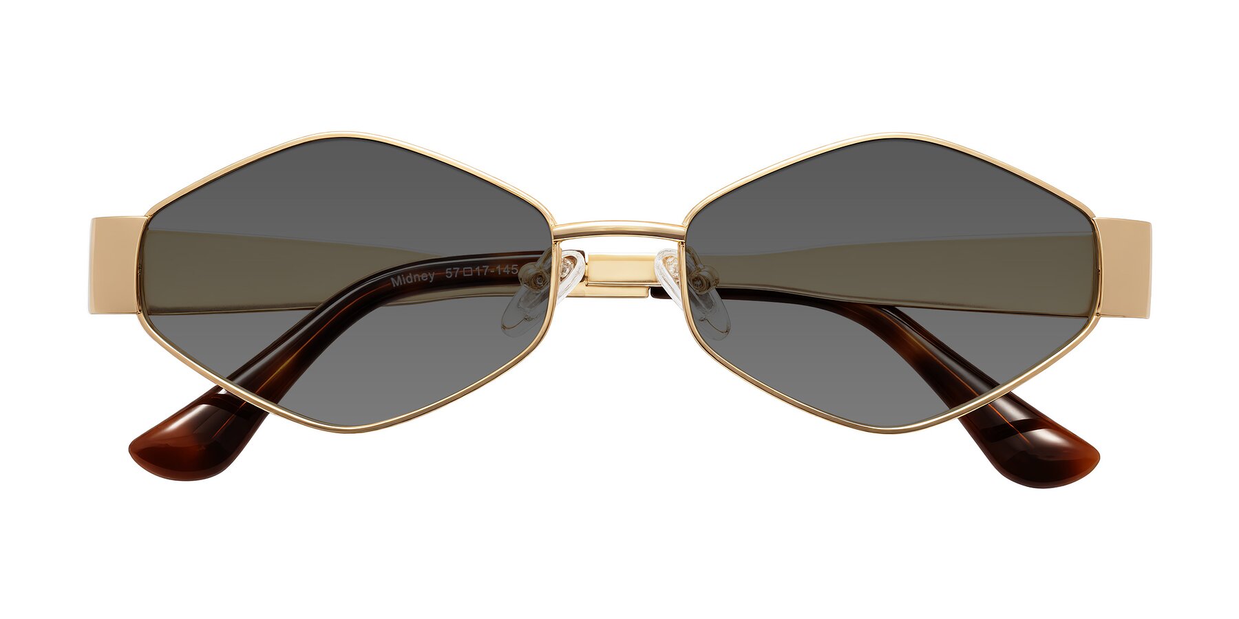 Folded Front of Midney in Gold with Medium Gray Tinted Lenses