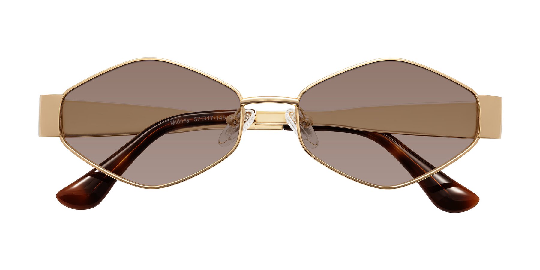 Folded Front of Midney in Gold with Medium Brown Tinted Lenses
