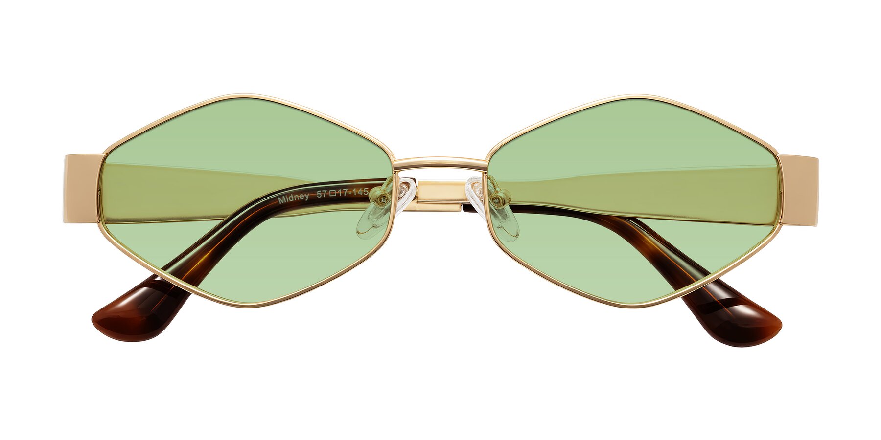 Folded Front of Midney in Gold with Medium Green Tinted Lenses