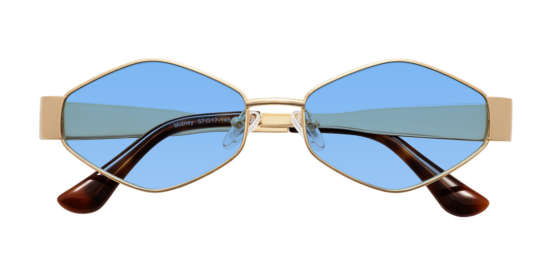 Folded Front of Midney in Gold with Medium Blue Tinted Lenses