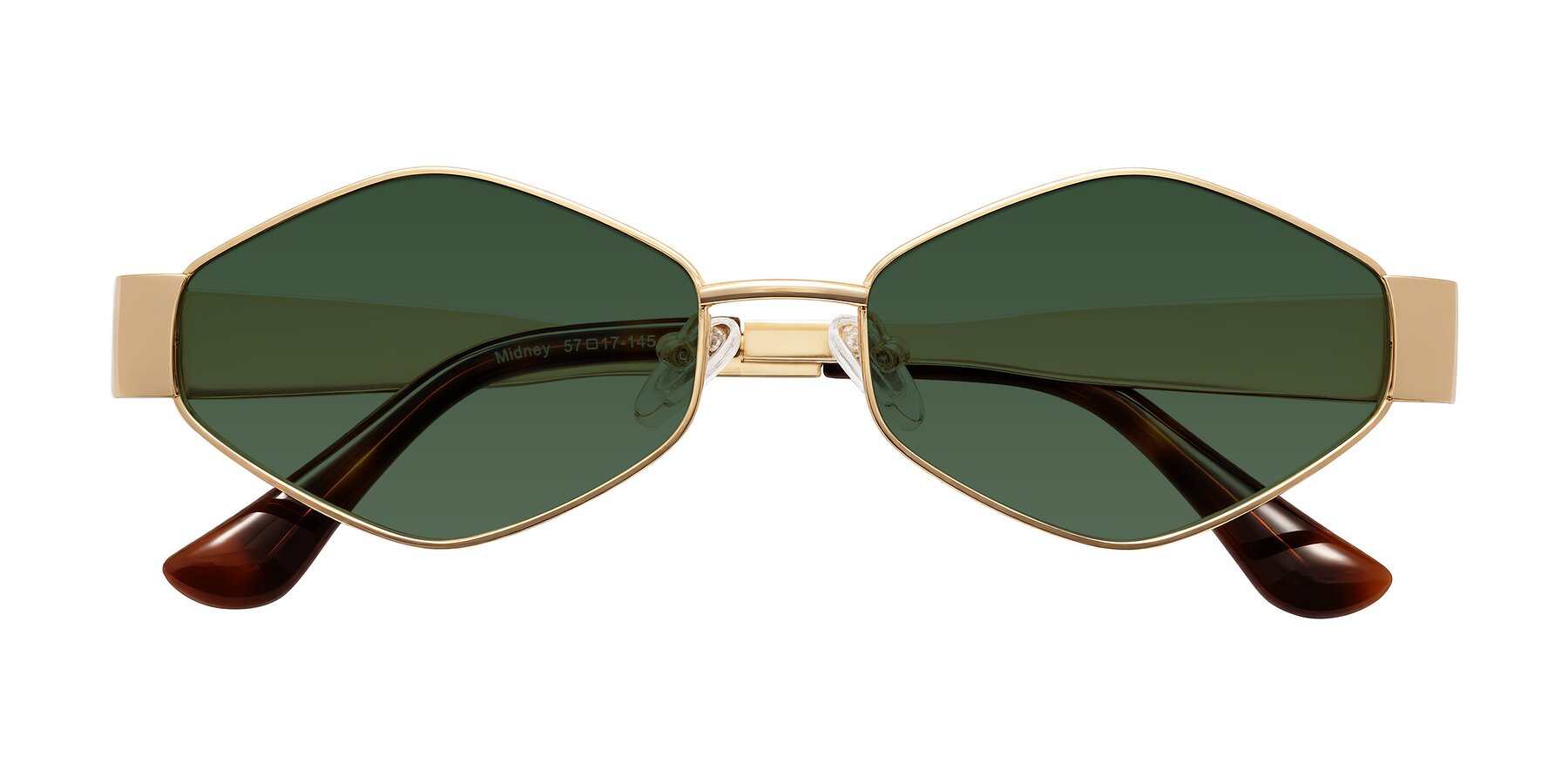 Folded Front of Midney in Gold with Green Tinted Lenses