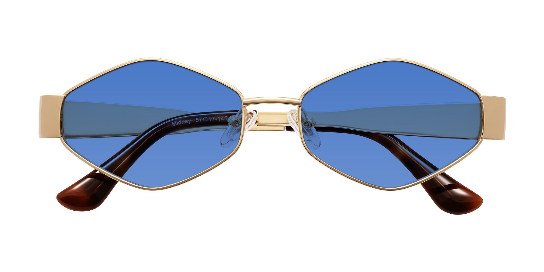 Folded Front of Midney in Gold with Blue Tinted Lenses