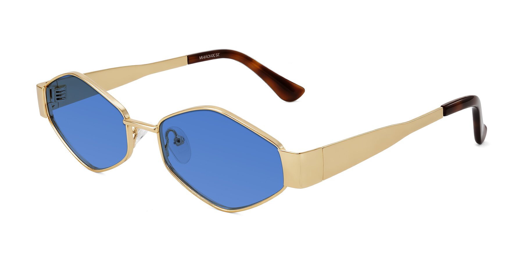 Angle of Midney in Gold with Blue Tinted Lenses