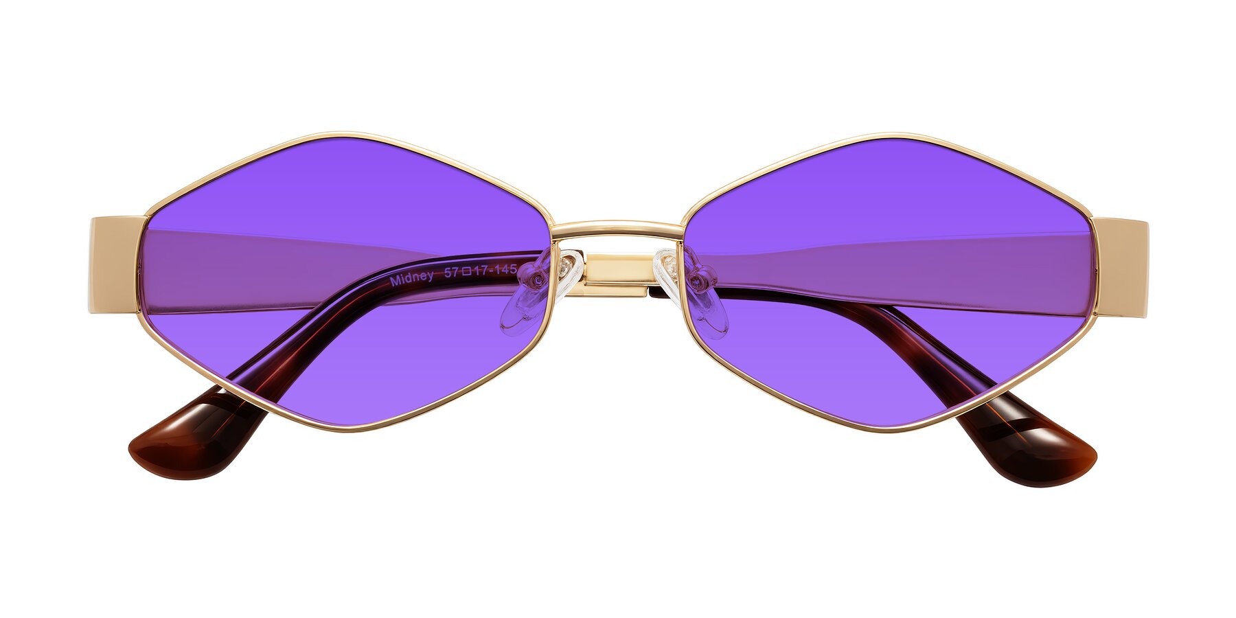 Folded Front of Midney in Gold with Purple Tinted Lenses