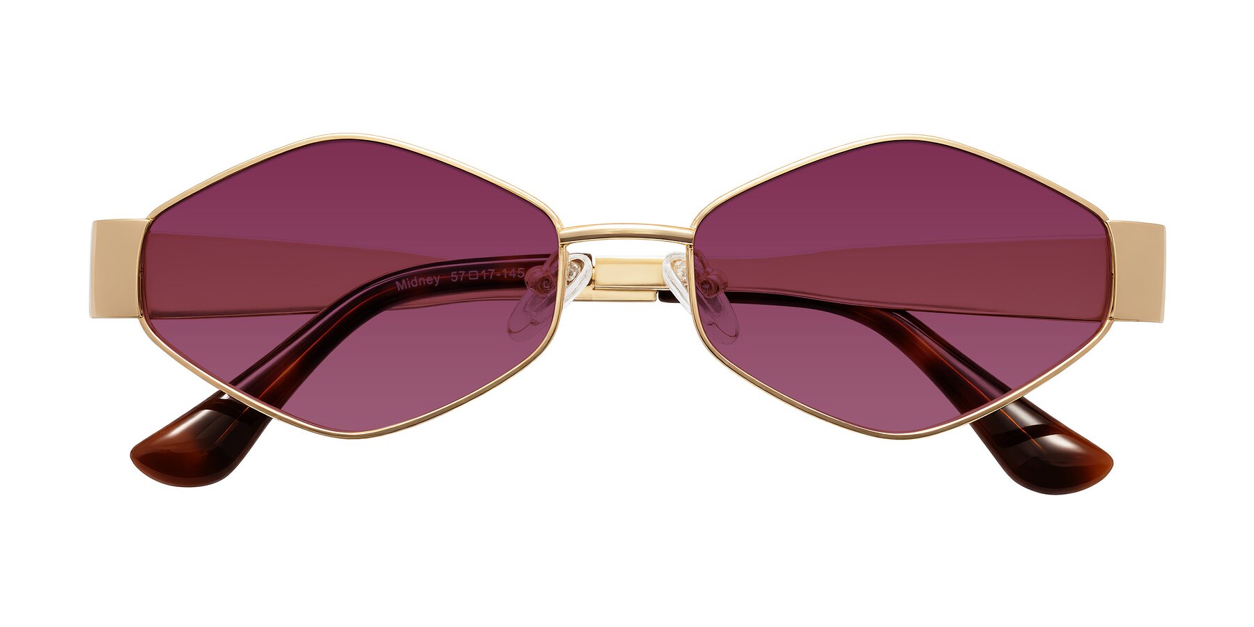 Folded Front of Midney in Gold with Wine Tinted Lenses