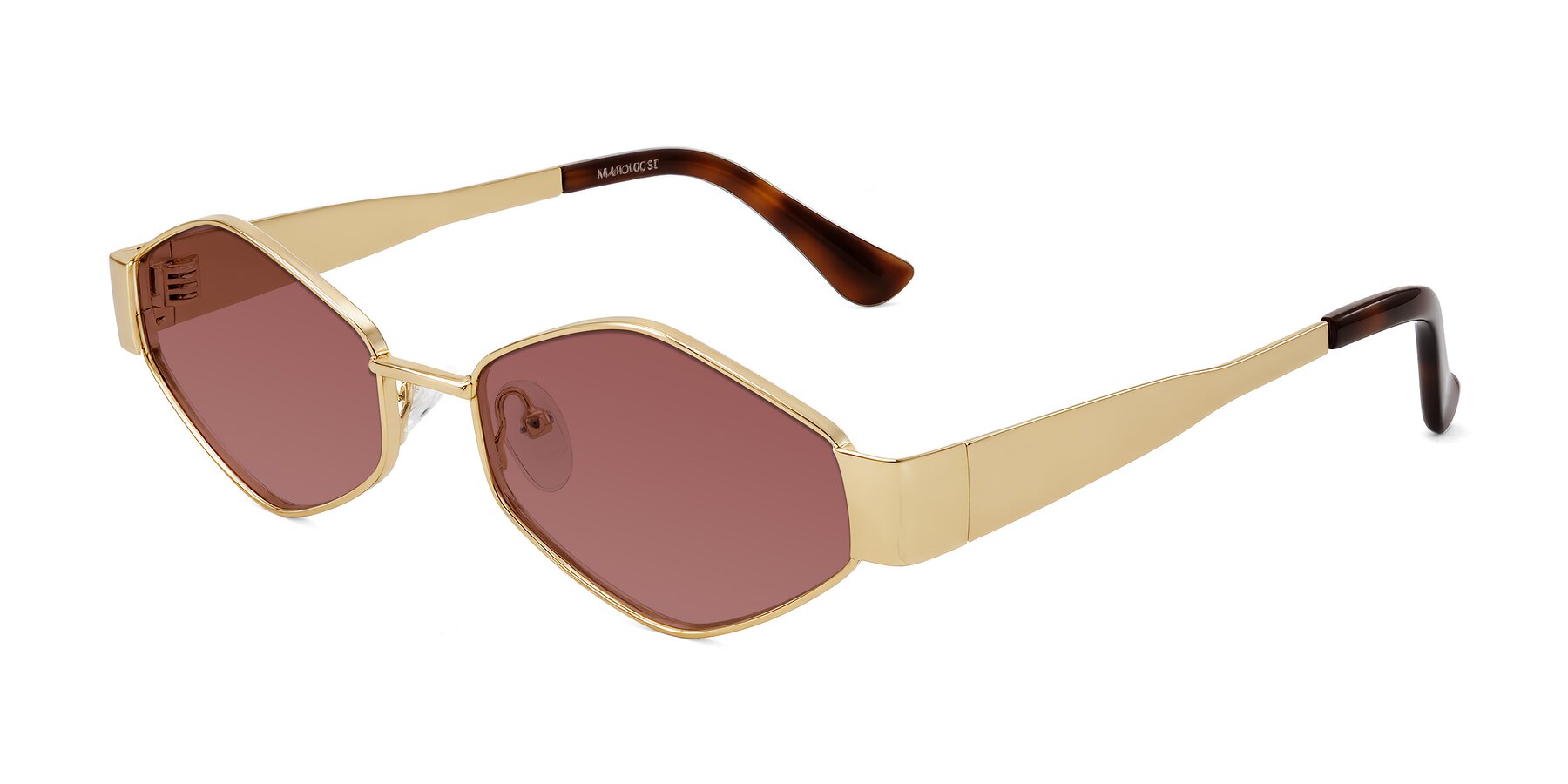 Angle of Midney in Gold with Garnet Tinted Lenses