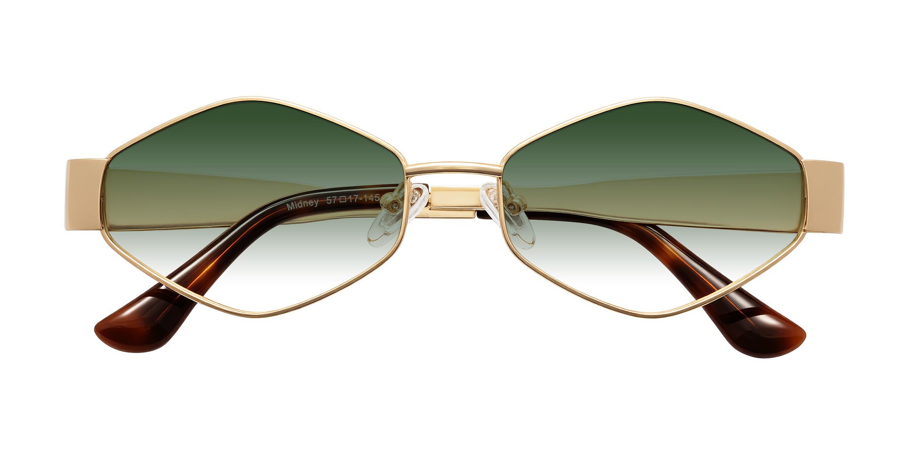 Folded Front of Midney in Gold with Green Gradient Lenses