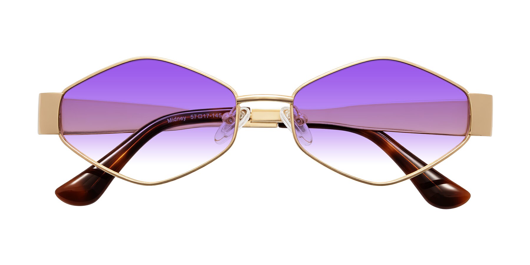 Folded Front of Midney in Gold with Purple Gradient Lenses