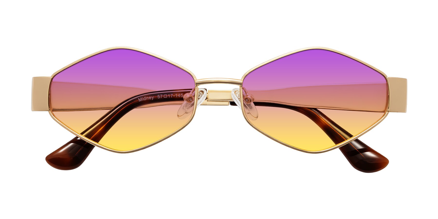 Folded Front of Midney in Gold with Purple / Yellow Gradient Lenses