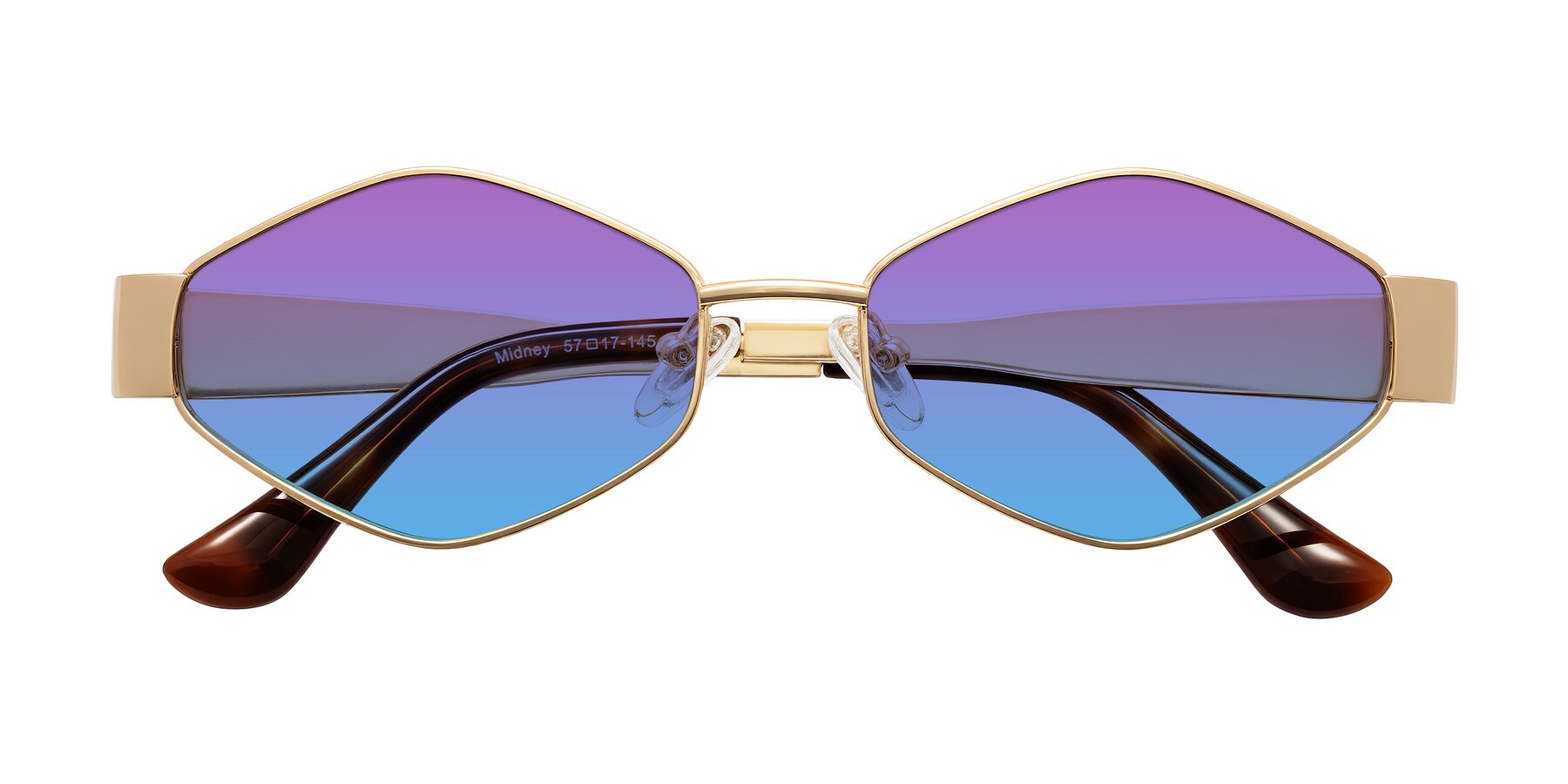 Folded Front of Midney in Gold with Purple / Blue Gradient Lenses