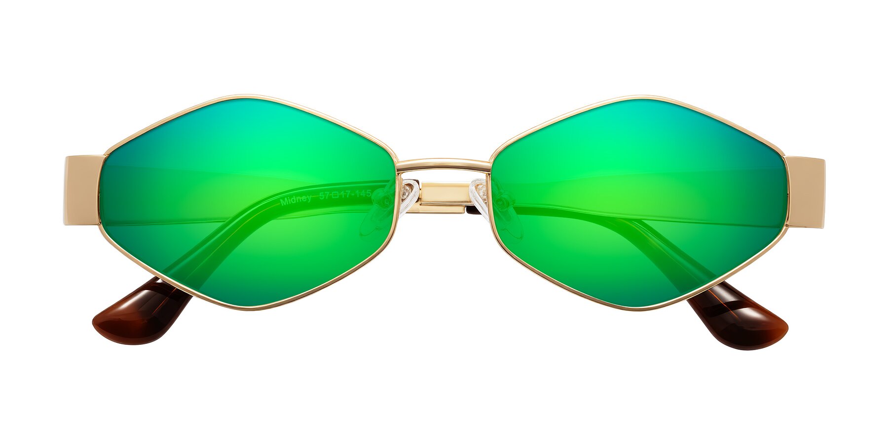 Folded Front of Midney in Gold with Green Mirrored Lenses