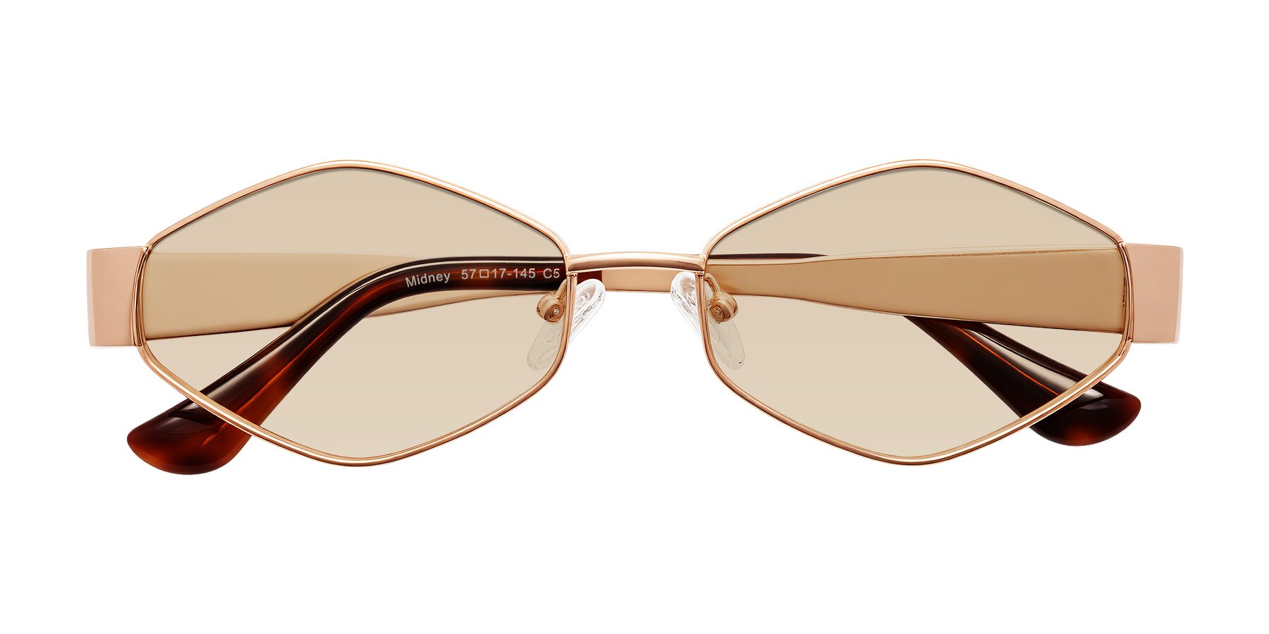 Folded Front of Midney in Rose Gold with Light Brown Tinted Lenses
