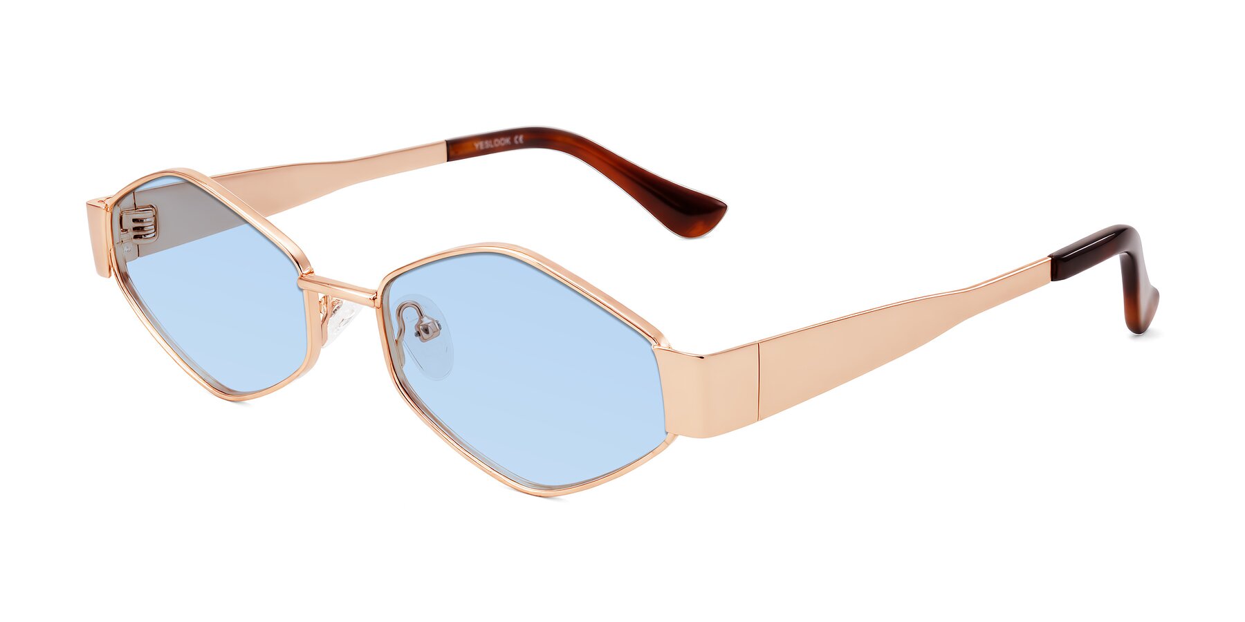 Angle of Midney in Rose Gold with Light Blue Tinted Lenses