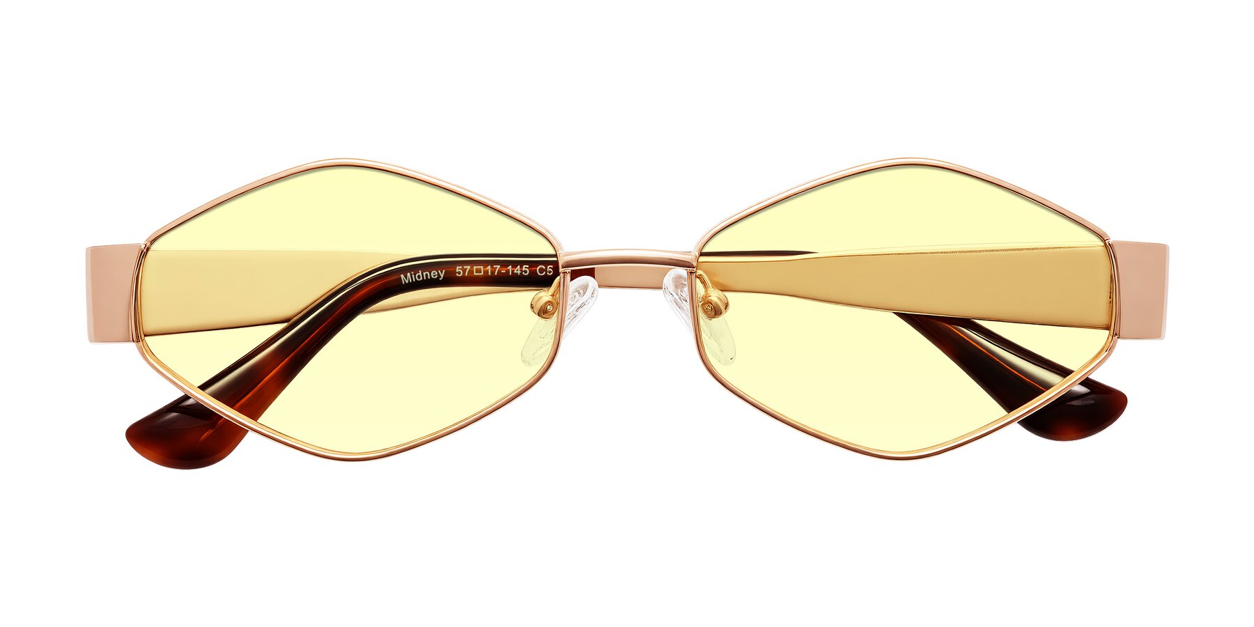 Folded Front of Midney in Rose Gold with Light Yellow Tinted Lenses