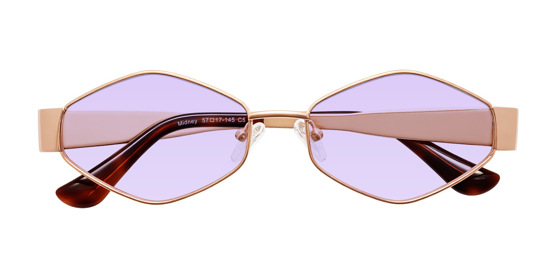 Folded Front of Midney in Rose Gold with Light Purple Tinted Lenses