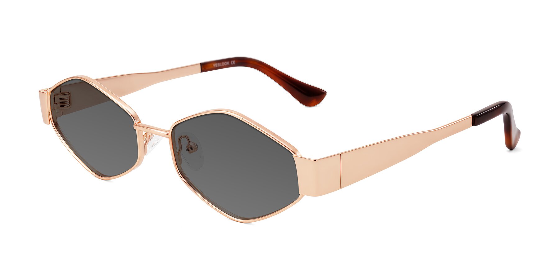 Angle of Midney in Rose Gold with Medium Gray Tinted Lenses