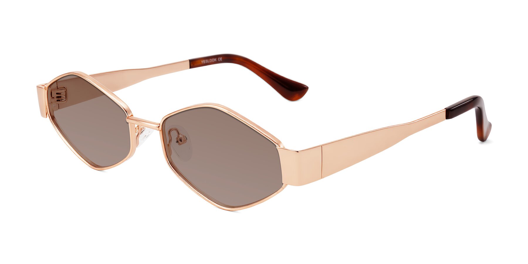 Angle of Midney in Rose Gold with Medium Brown Tinted Lenses