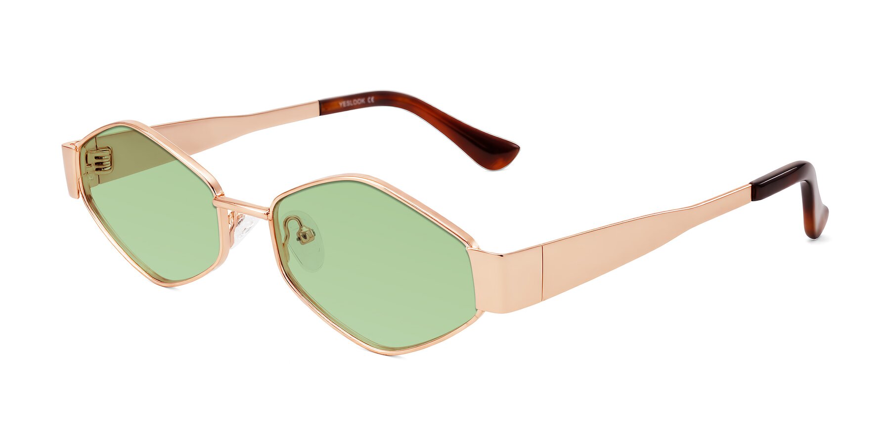 Angle of Midney in Rose Gold with Medium Green Tinted Lenses