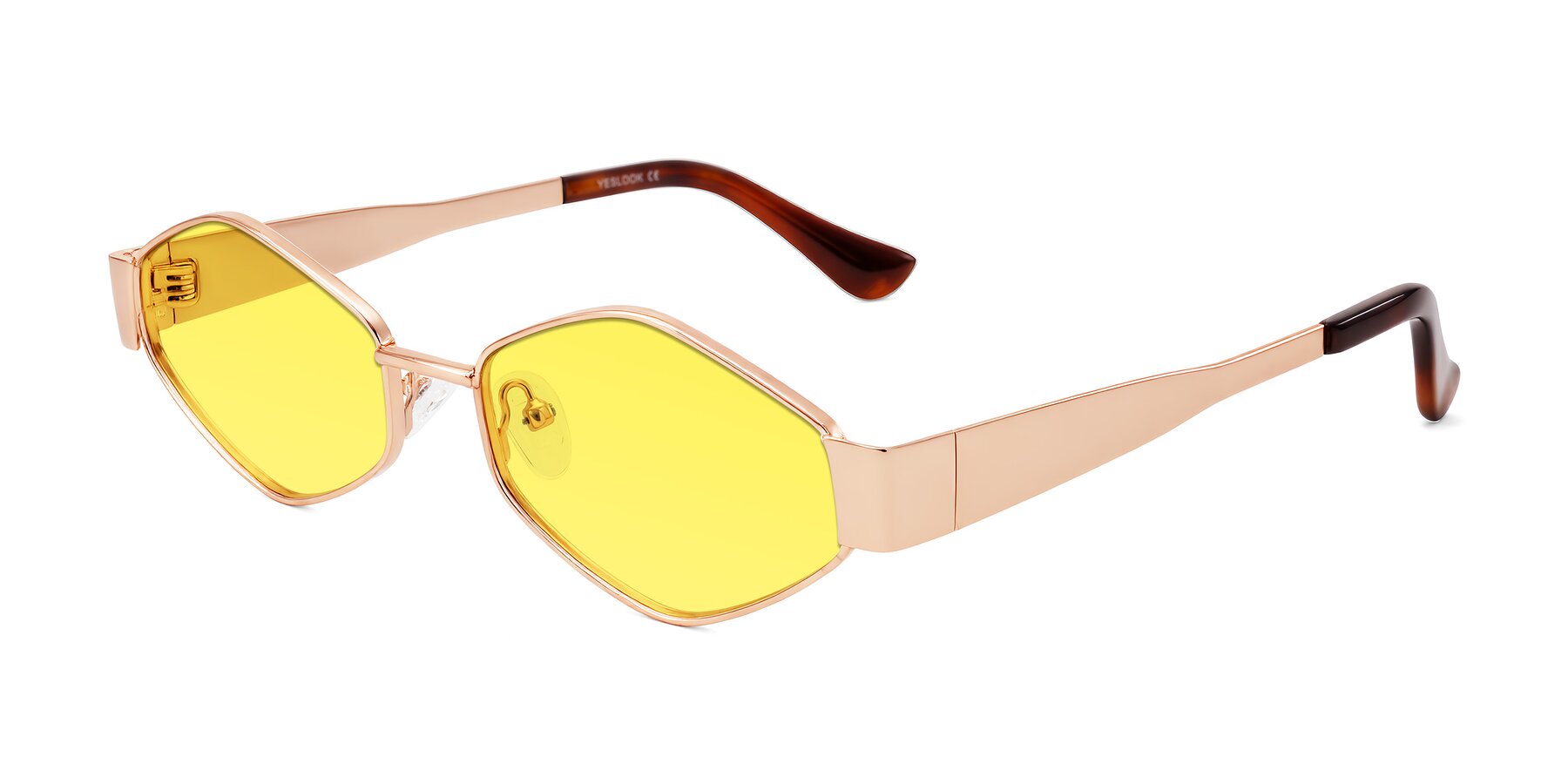 Angle of Midney in Rose Gold with Medium Yellow Tinted Lenses