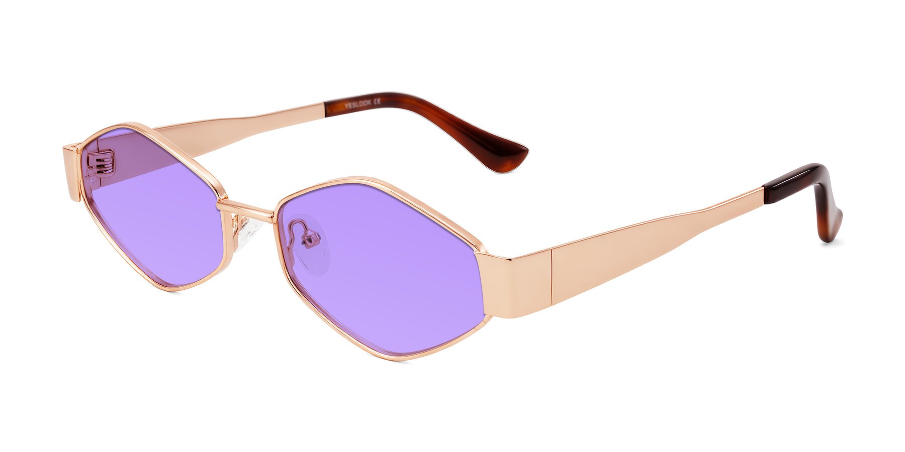 Angle of Midney in Rose Gold with Medium Purple Tinted Lenses