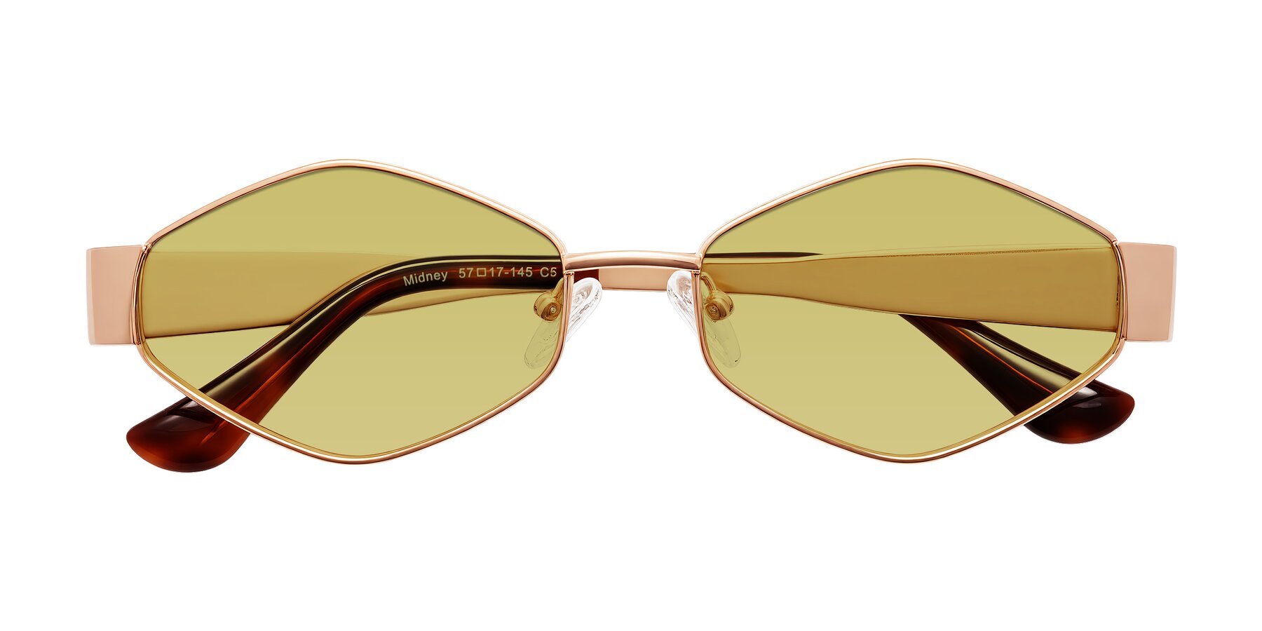 Folded Front of Midney in Rose Gold with Medium Champagne Tinted Lenses