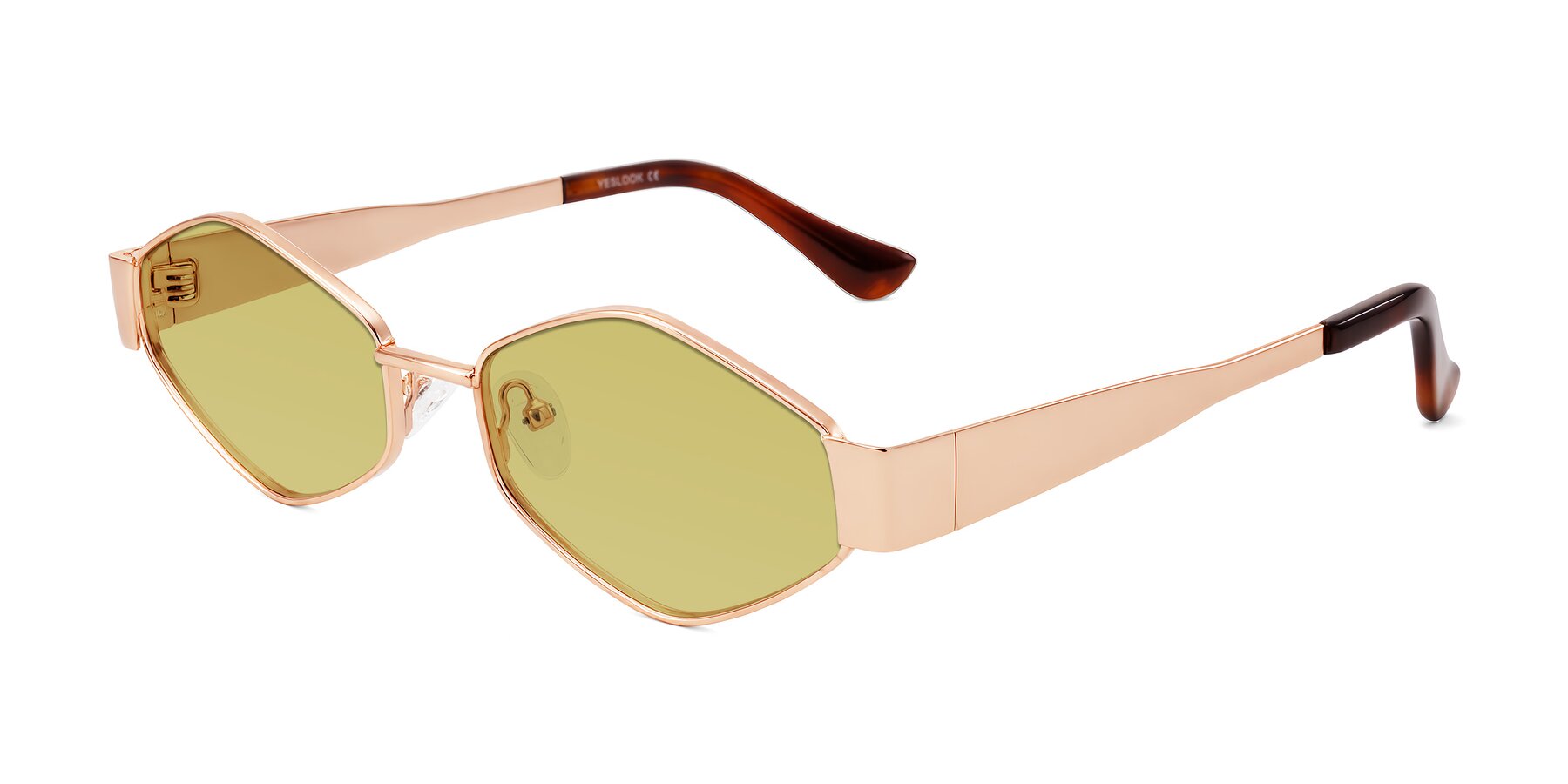 Angle of Midney in Rose Gold with Medium Champagne Tinted Lenses
