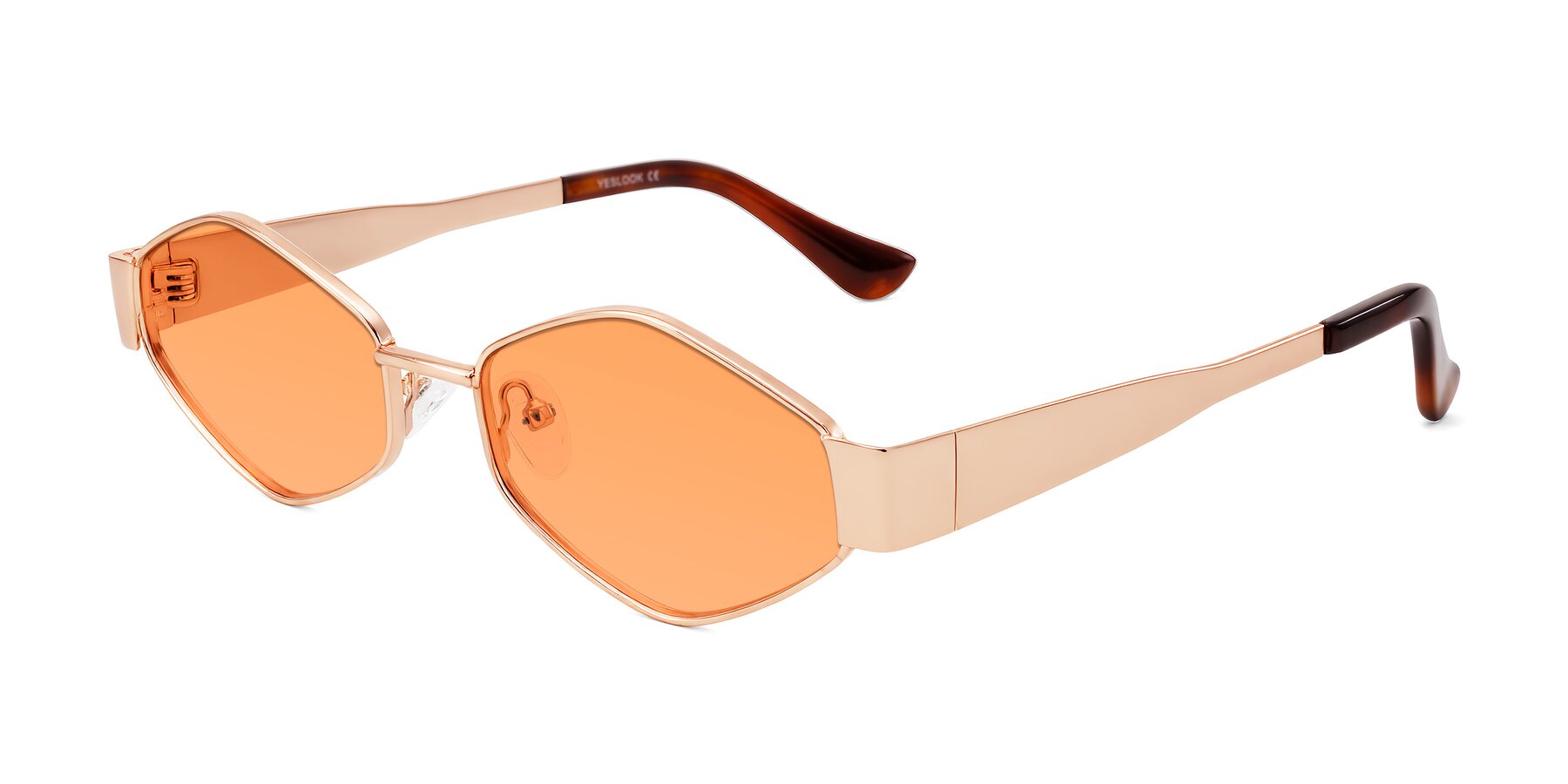 Angle of Midney in Rose Gold with Medium Orange Tinted Lenses